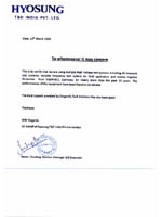 HYOSUNG Satisfactory Performance Certificate